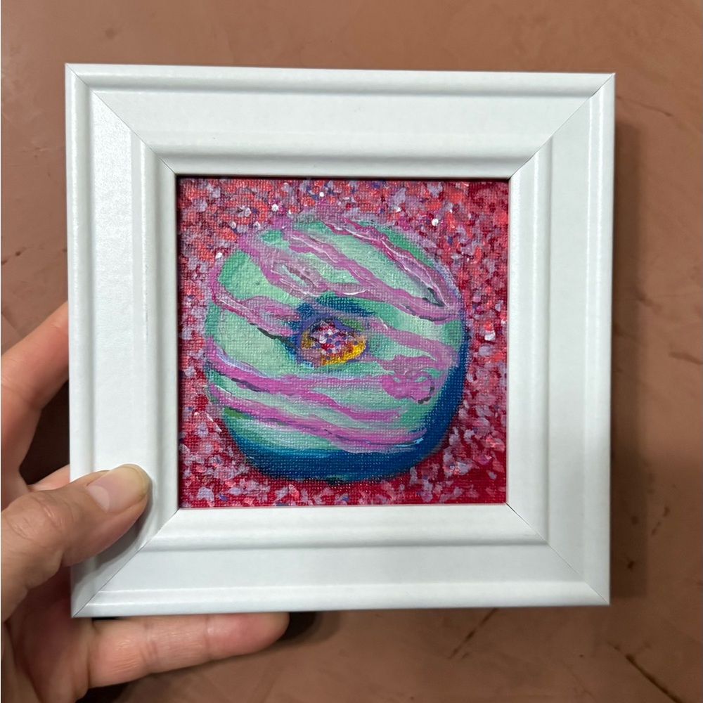 Abstract Pink and Blue Art Canvas, 4"x4", unframed